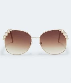 Aeropostale Women's Faux Pearl Oversized Butterfly Sunglasses
