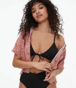 Aeropostale Women's Solid Tie-Front Triangle Bikini Top