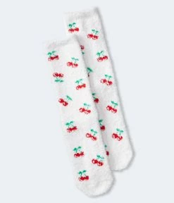 Aeropostale Women's Cherries Fuzzy Crew Socks