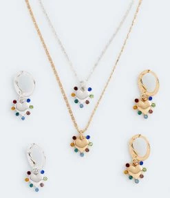 Aeropostale Women's Best Friends Multicolor Rhinestone Heart Necklace & Earring