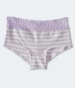 Aeropostale Women's Striped Lace-Trim Boyshort