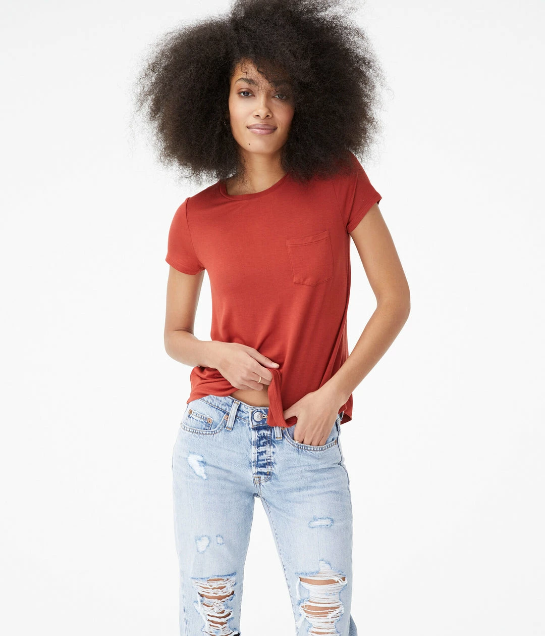 Aeropostale Women's Seriously Soft Crew Pocket Tee
