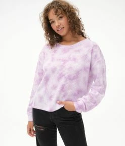 Aeropostale Women's Long Sleeve Cozy Tie-Dye Waffle Tee