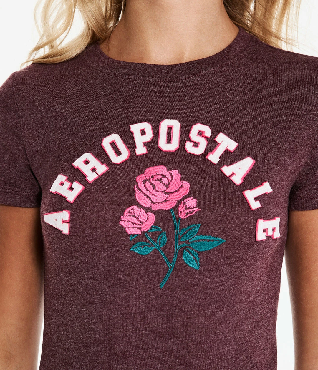 Aeropostale Women's Arch Rose Appliquac Graphic Tee - Image 2