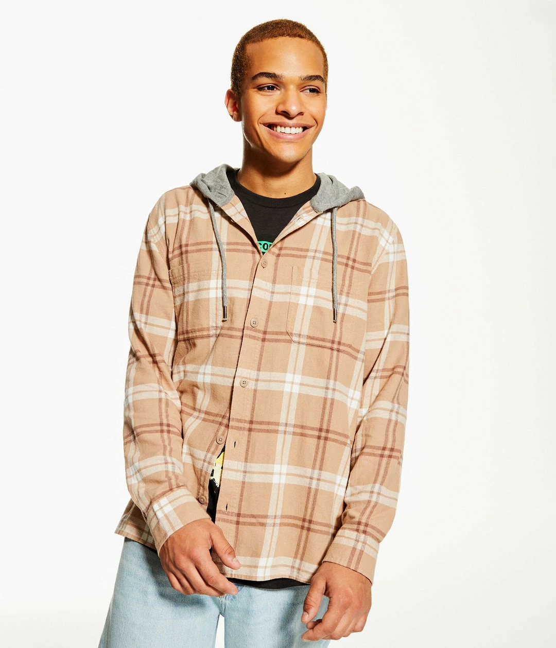 Aeropostale Men's Long Sleeve Plaid Flannel Hooded Button-Down Shirt - Image 4