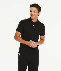 Aeropostale Men's Logo Sleeve Tape Stretch Jersey Polo