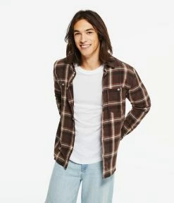Aeropostale Men's Long Sleeve Relaxed Plaid Flannel Button-Down Shirt