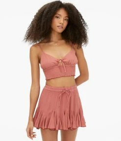 Aeropostale Women's Tie-Front Smocked Cropped Cami
