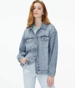 Aeropostale Women's Medium Wash Oversized Denim Jacket