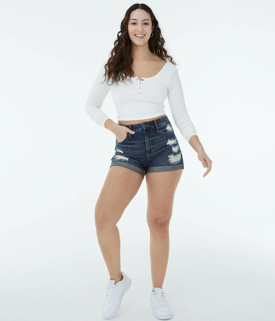 Aeropostale Womens High-Rise Curvy Denim Midi Shorts - Image 2