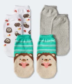 Aeropostale Women's Fuzzy Hedgehog Ankle Sock 3-Pack