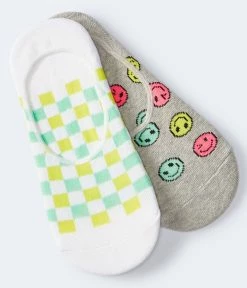 Aeropostale Women's Smiley & Checkerboard No-Show Sock 2-Pack***