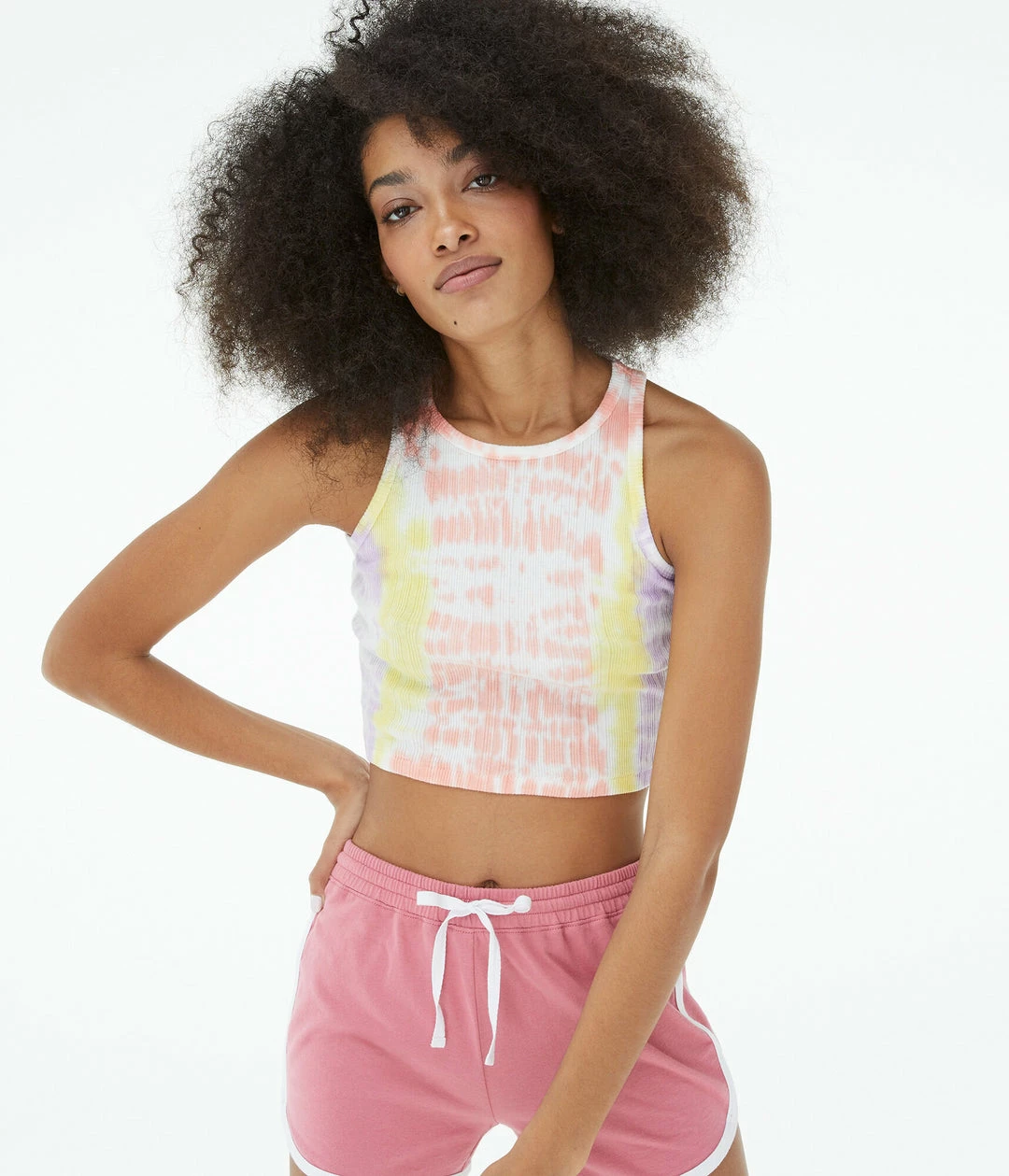 Aeropostale Women's Tie-Dye High-Neck Cropped Tank