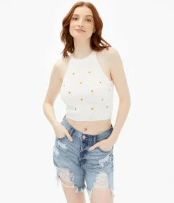 Aeropostale Women's Daisy Cropped High-Neck Sweater Tank