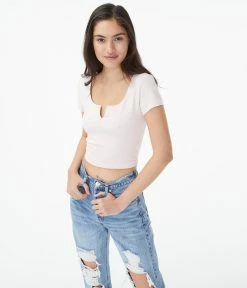 Aeropostale Women's Seriously Soft Notch-Neck Cropped Baby Tee