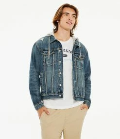 Aeropostale Men's Hooded Denim Trucker Jacket