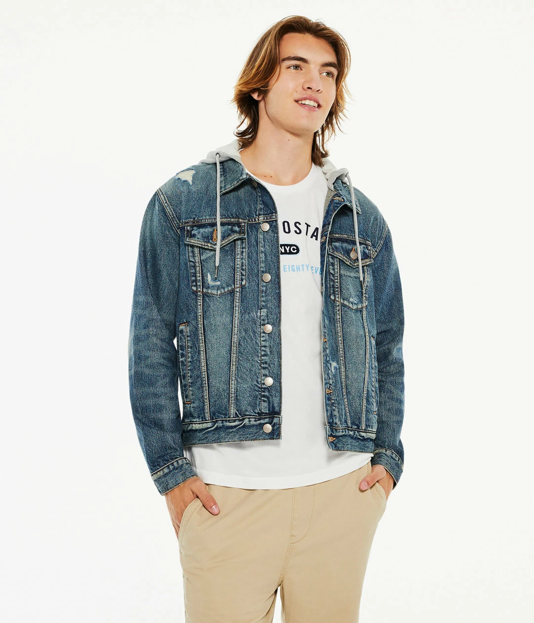 Aeropostale Men's Hooded Denim Trucker Jacket