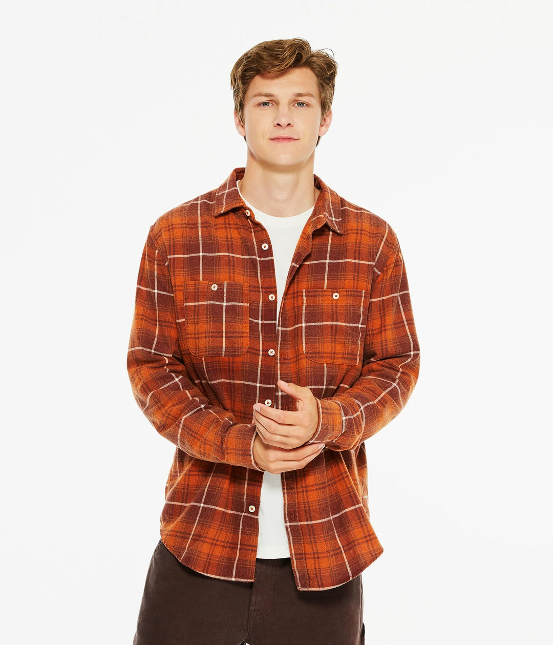 Aeropostale Men's Long Sleeve Relaxed Washed Plaid Flannel Button-Down Shirt