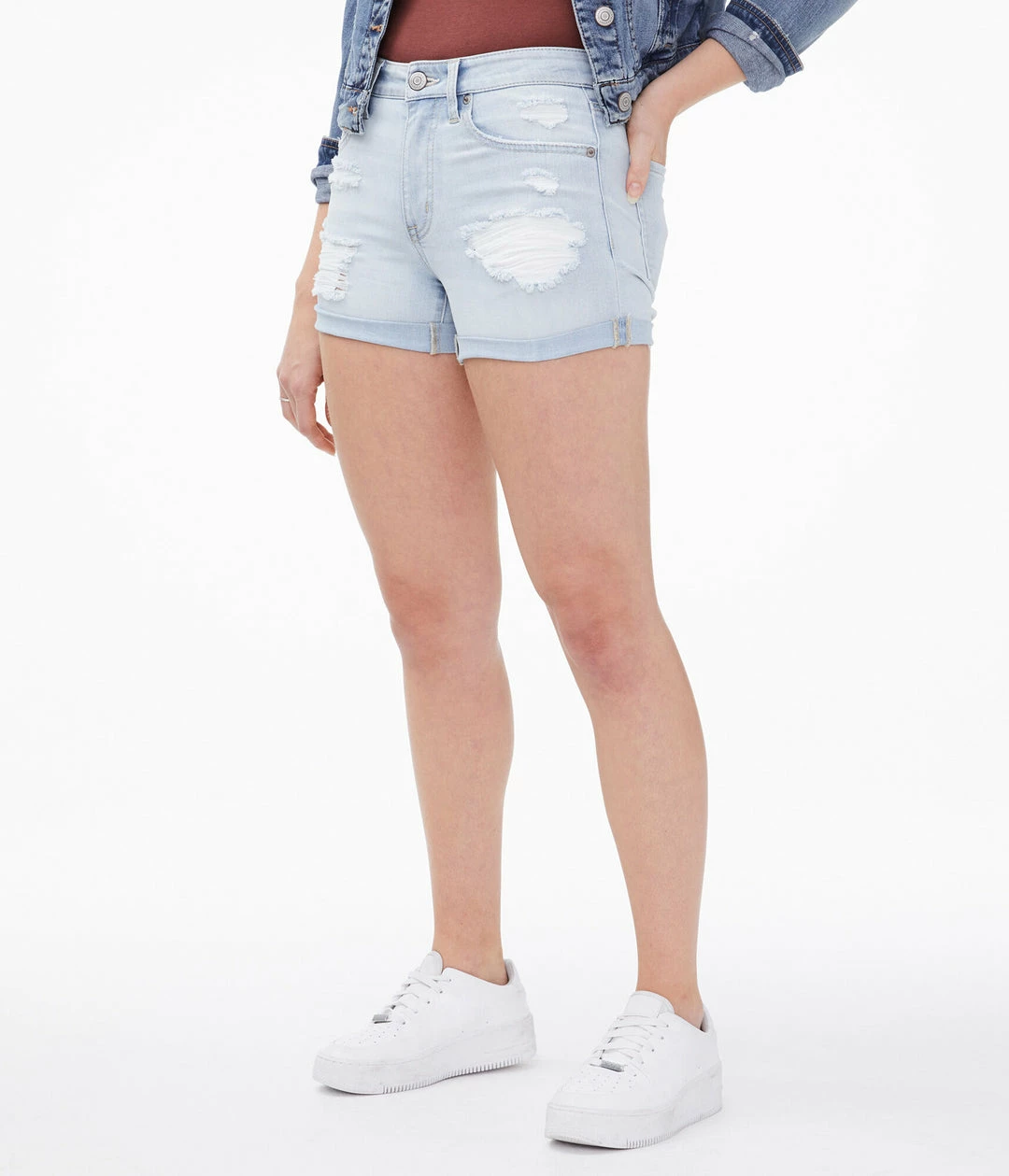 Aeropostale Womens Seriously Stretchy High-Rise Denim Midi Shorts