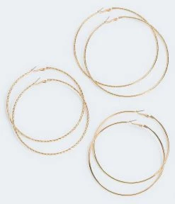 Aeropostale Women's Large Textured Hoop Earring 3-Pack