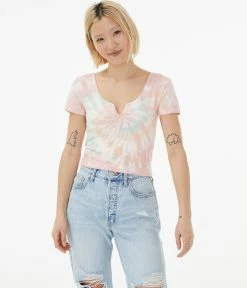 Aeropostale Women's Seriously Soft Tie-Dye Notch-Neck Cropped Baby Tee
