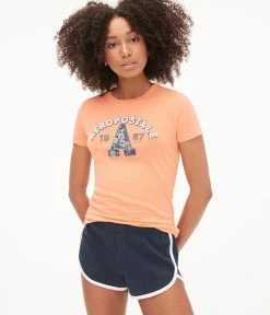 Aeropostale Women's Floral Fill Appliquac Graphic Tee