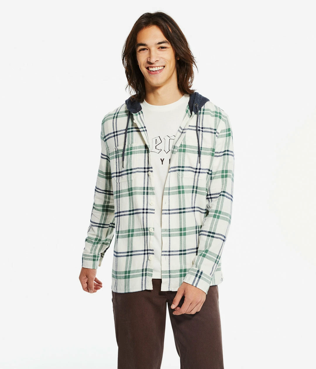 Aeropostale Men's Long Sleeve Plaid Flannel Hooded Button-Down Shirt - Image 5