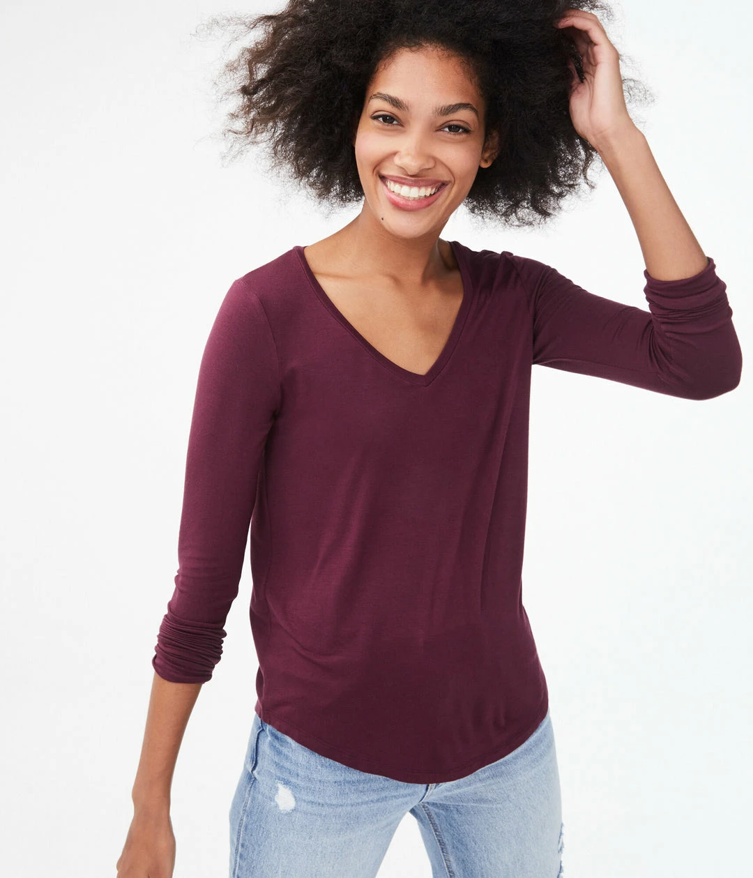 Aeropostale Women's Long Sleeve Seriously Soft V-Neck Tee