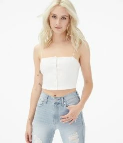 Aeropostale Women's Seriously Soft Ribbed Button-Front Cropped Bungee Tank***