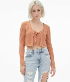 Aeropostale Women's Ribbed Tie-Front Cropped Cardigan
