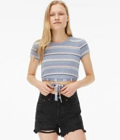 Aeropostale Women's Striped Crossover-Back Crop Top