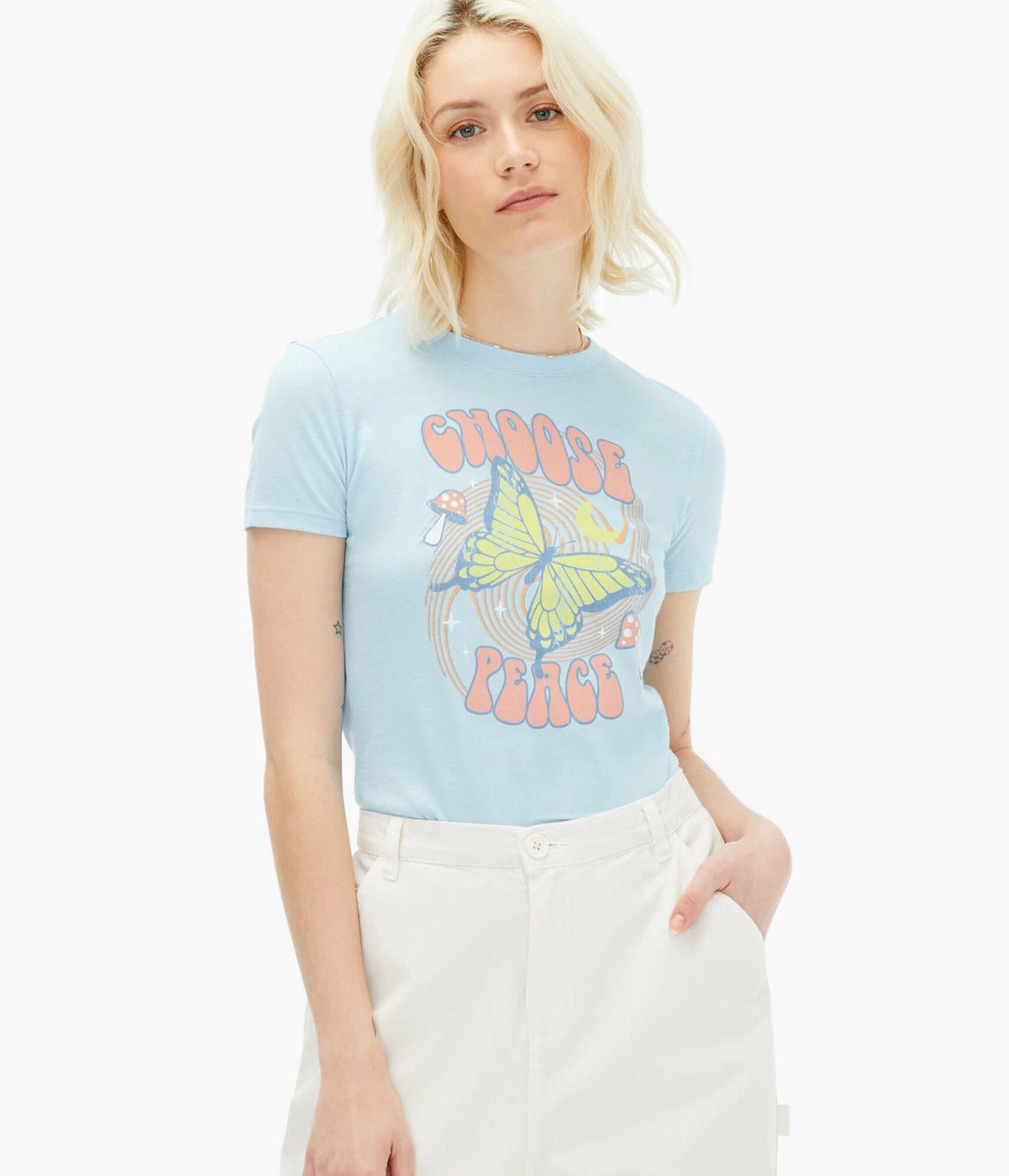 Aeropostale Women's Choose Peace Butterfly Graphic Tee