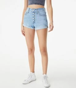 Aeropostale Womens High-Rise Denim Mom Shorts