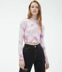 Aeropostale Women's Long Sleeve Seriously Soft Tie-Dye Mock Neck Crop Top