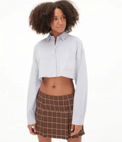 Aeropostale Women's Poplin Cropped Button-Down Shirt