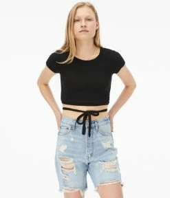 Aeropostale Women's Striped Crossover-Back Crop Top***