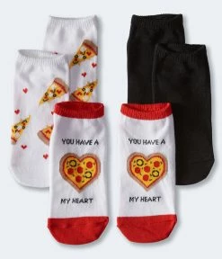 Aeropostale Women's Pizza My Heart Ankle Sock 3-Pack***