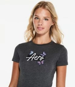 Aeropostale Women's Script Butterfly Graphic Tee