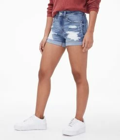 Aeropostale Womens Seriously Stretchy High-Rise Denim Midi Shorts