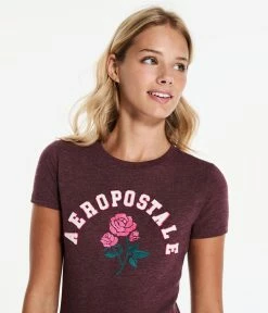 Aeropostale Women's Arch Rose Appliquac Graphic Tee