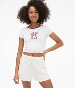 Aeropostale Women's Seriously Soft Laguna Beach Cropped Graphic Baby Tee