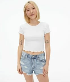 Aeropostale Women's Ribbed Cropped Shrunken Tee