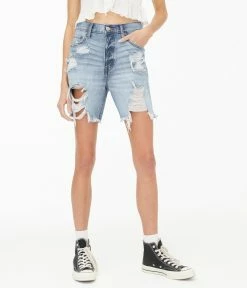 Aeropostale Women's '90S High-Rise Baggy Hemp Denim Shorts