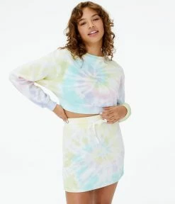Aeropostale Women's Tie-Dye Cropped Crew Sweatshirt