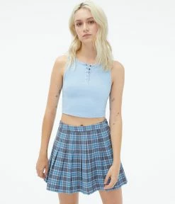 Aeropostale Women's Solid High-Neck Snap Cropped Tank