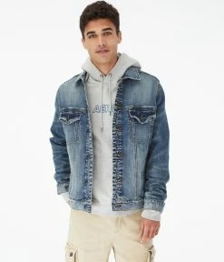 Aeropostale Womens Men's Medium Wash Stretch Denim Trucker Jacket