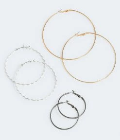 Aeropostale Women's Smooth & Wavy Hoop Earring 3-Pack