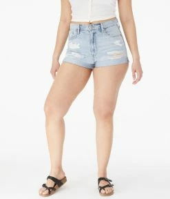 Aeropostale Womens High-Rise Denim Mom Shorts