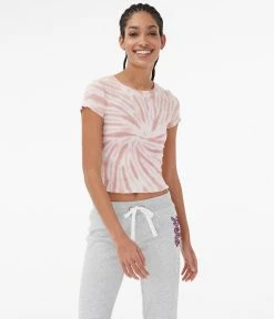 Aeropostale Women's Tie-Dye Ribbed Shrunken Tee