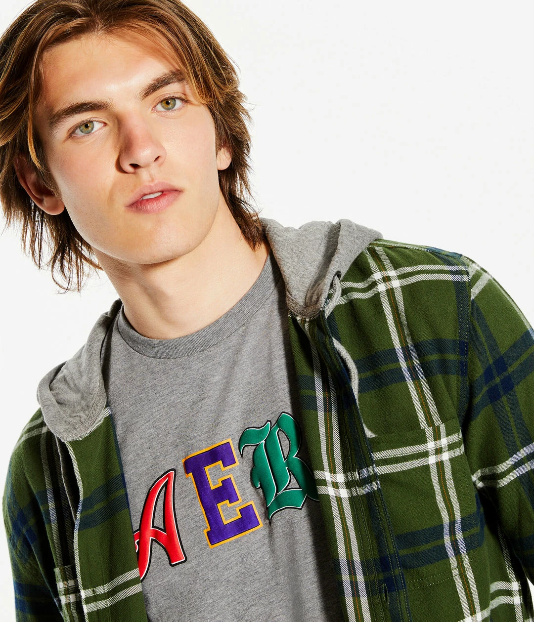 Aeropostale Men's Long Sleeve Plaid Flannel Hooded Button-Down Shirt